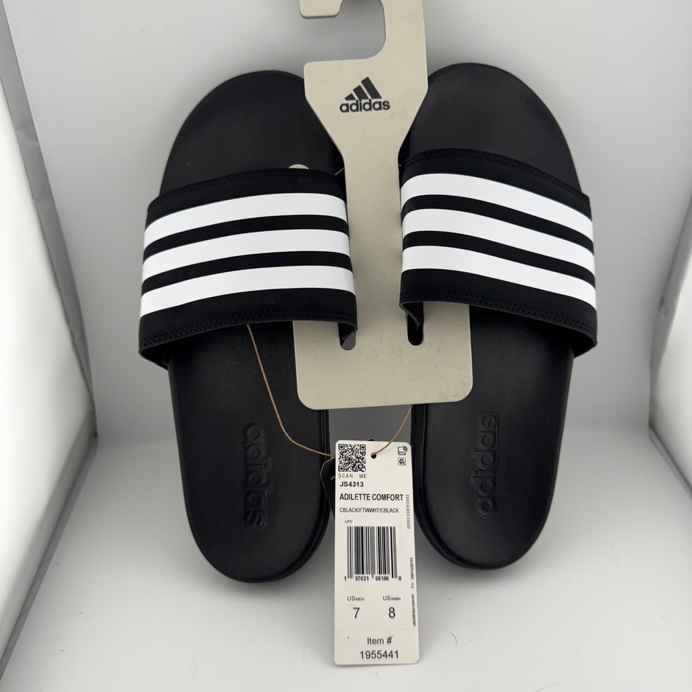 Adidas Adilette Comfort Slides Men 7 Women 8 Black White NEW JS4313 Sandals